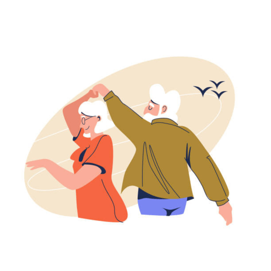 Illustration d’un couple de seniors se promenant