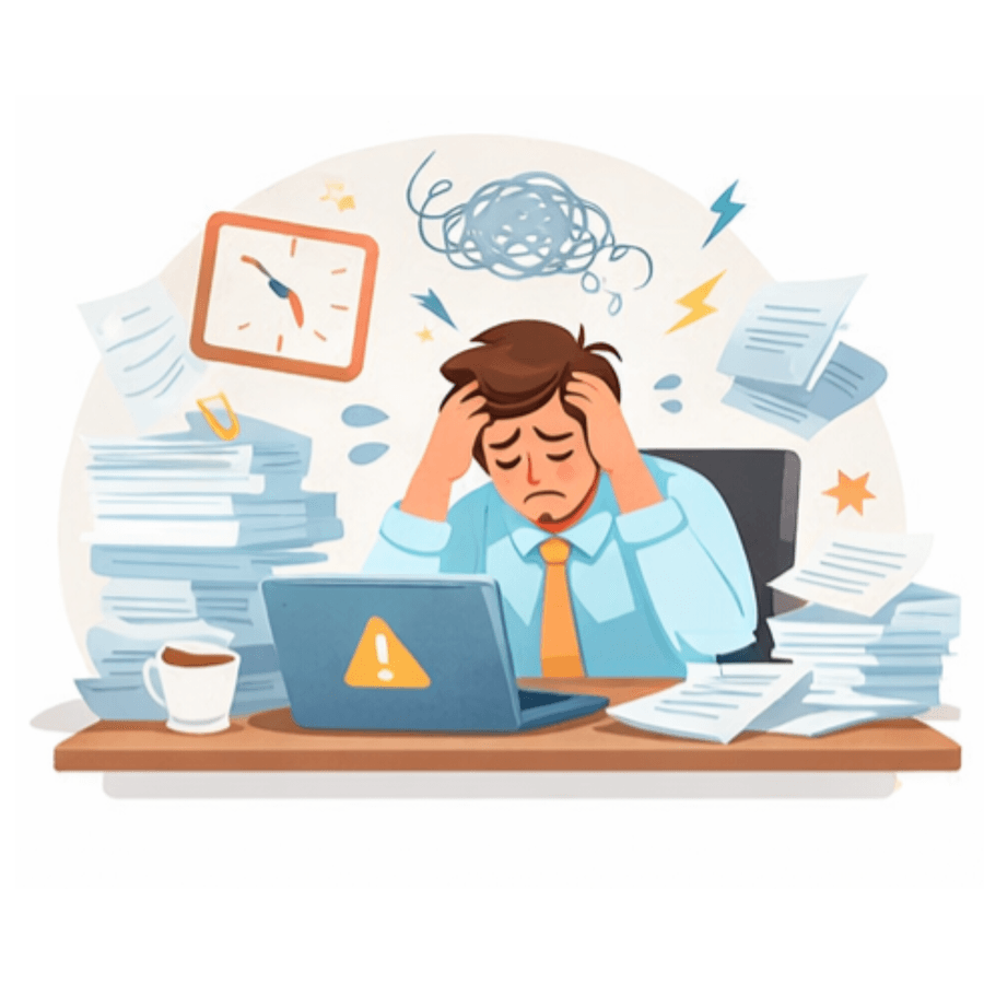 Illustration d’une personne épuisée submergée de travail