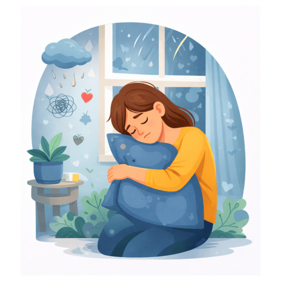 Illustration d’une personne mélancolique près d’une fenêtre